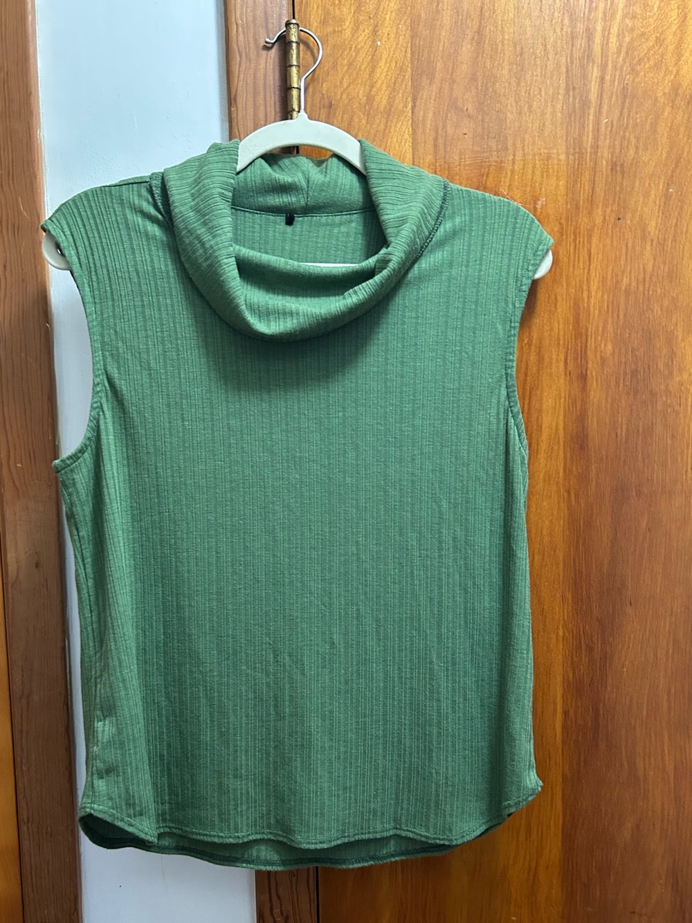 Sleeveless Ribbed Cowl Neck Tank Top - Green
